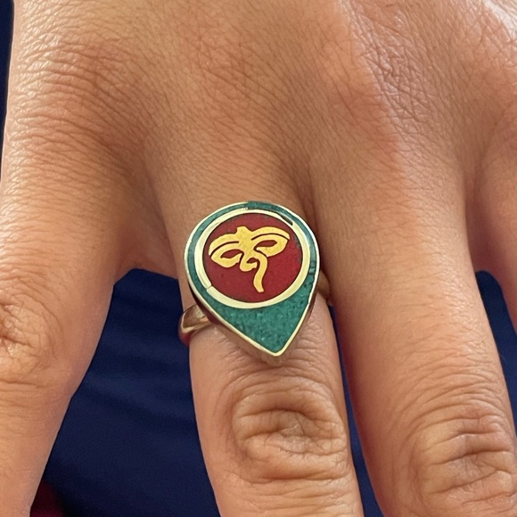 Tibetan turquoise and red coral adjustable rings - Picture 1 of 10